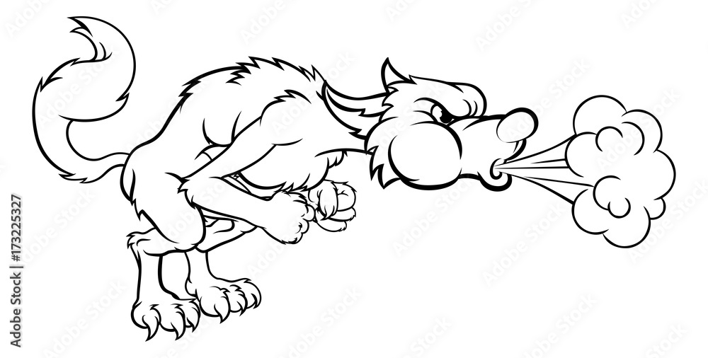 Fototapeta premium Three Little Pigs Big Bad Wolf Blowing