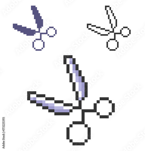 Pixel icon of scissors in three variants. Fully editable