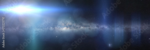 bright blue star in front the Milky Way galaxy