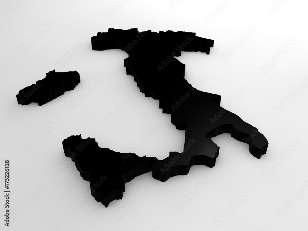 Fototapeta premium Italy 3d black map, isolated on white background. 3d render 