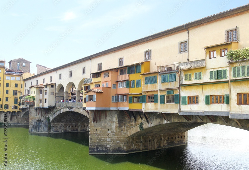 Architecture of landmark bridges in Florence, Italy.