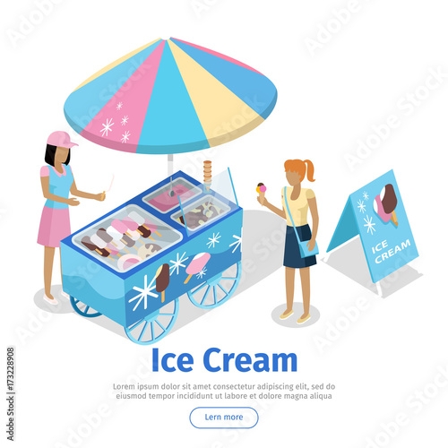 Ice Cream Trolley in Isometric Projection. Vector