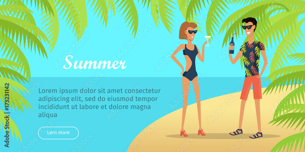 Summer Vacation Conceptual Flat Vector Web Banner 