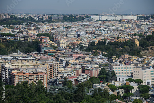Background with town roofs  cityscape. Buildings of the city - urban background and town landscape. Houses and rooftops of a big city as texture. ROME