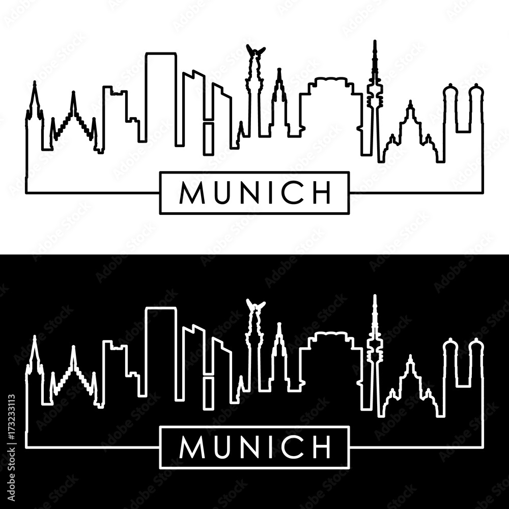 Munich skyline. Linear style. Editable vector file.