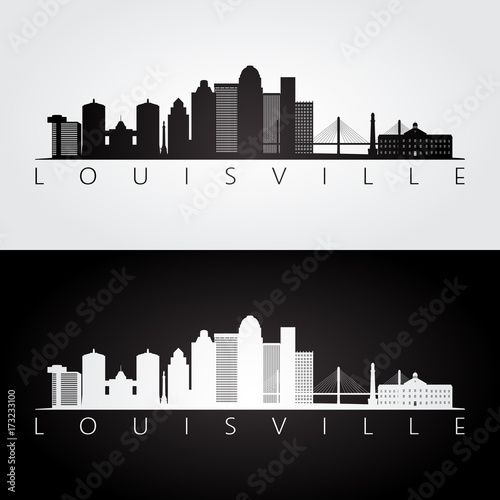 Louisville usa skyline and landmarks silhouette, black and white design, vector illustration.