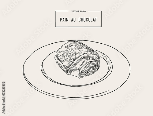 Chocolate croissants (pain au chocolat), hand draw sketch vector.