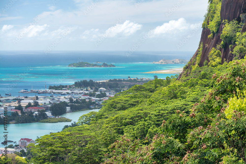 Mahe Island mountains and ocean view, Seychelles