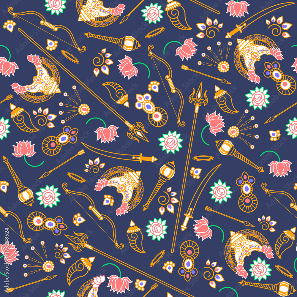 Seamless pattern Goddess Durga Indian Seamless pattern Goddess Durga Indian