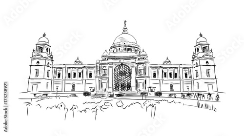 Sketch of Kolkata Victoria Memorial India in vector illustration.