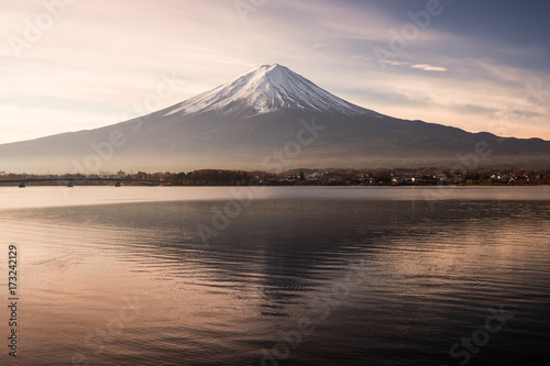 Mt.Fuji and Kawaguchiko lake in winter morning