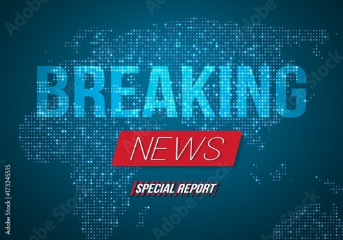 Illustration of Breaking News Vector Banner on Bright Earth Glowing Globe Background. TV News Opener. Broadcast Design Layout