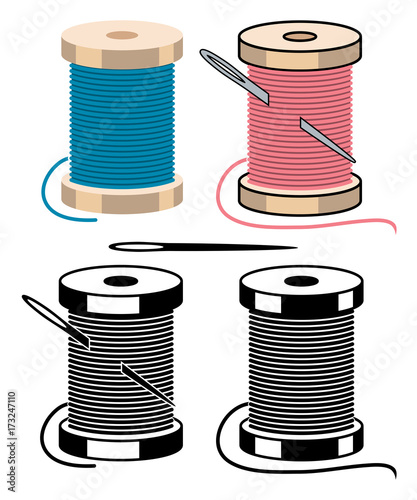 vector spool icons with sewing needle and thread