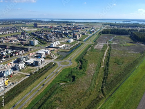 Aerial (drone) view of Almere Poort and Poortdreef, The Netherlands.