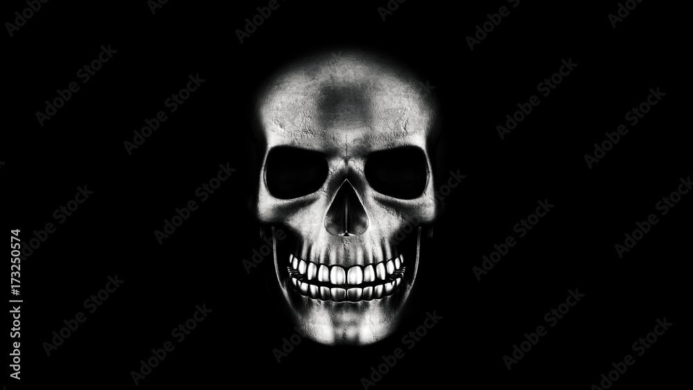 Human Skull On Black Background 3D Rendering