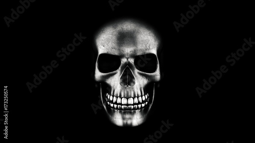 Human Skull On Black Background 3D Rendering