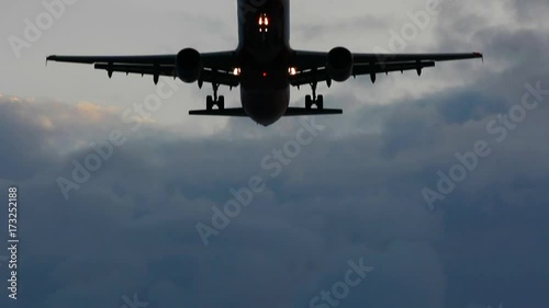 passenger airplane taking off , low pass