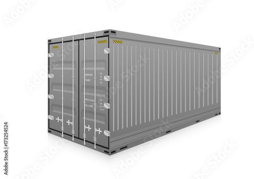 Cargo container vector isolated on white background. Metal box or equipment for storage at dock, port, warehouse. Freight transport by ship, crane, trailer truck for shipping, import export business.