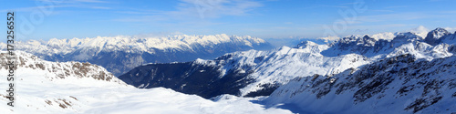 Mountain panorama with snow and blue sky in winter in Stubai Alps  Austria