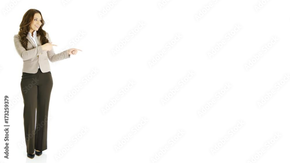 Young business woman presenting sth by a hand. Young business woman presenting sth by a hand.