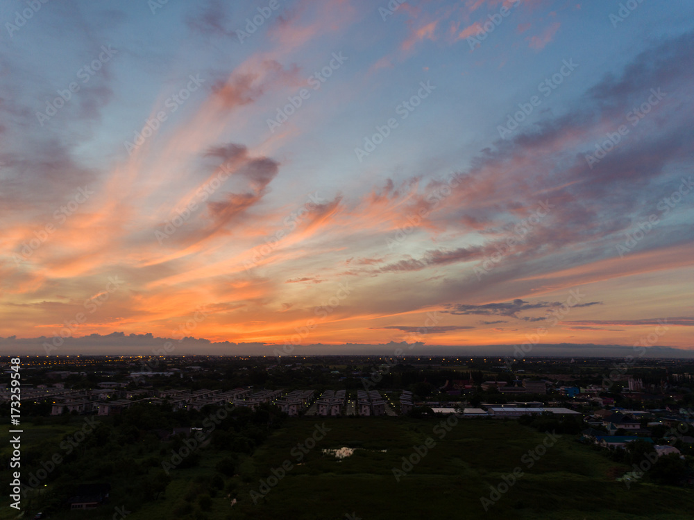 Morning Twilight of Bangkok view from drone 