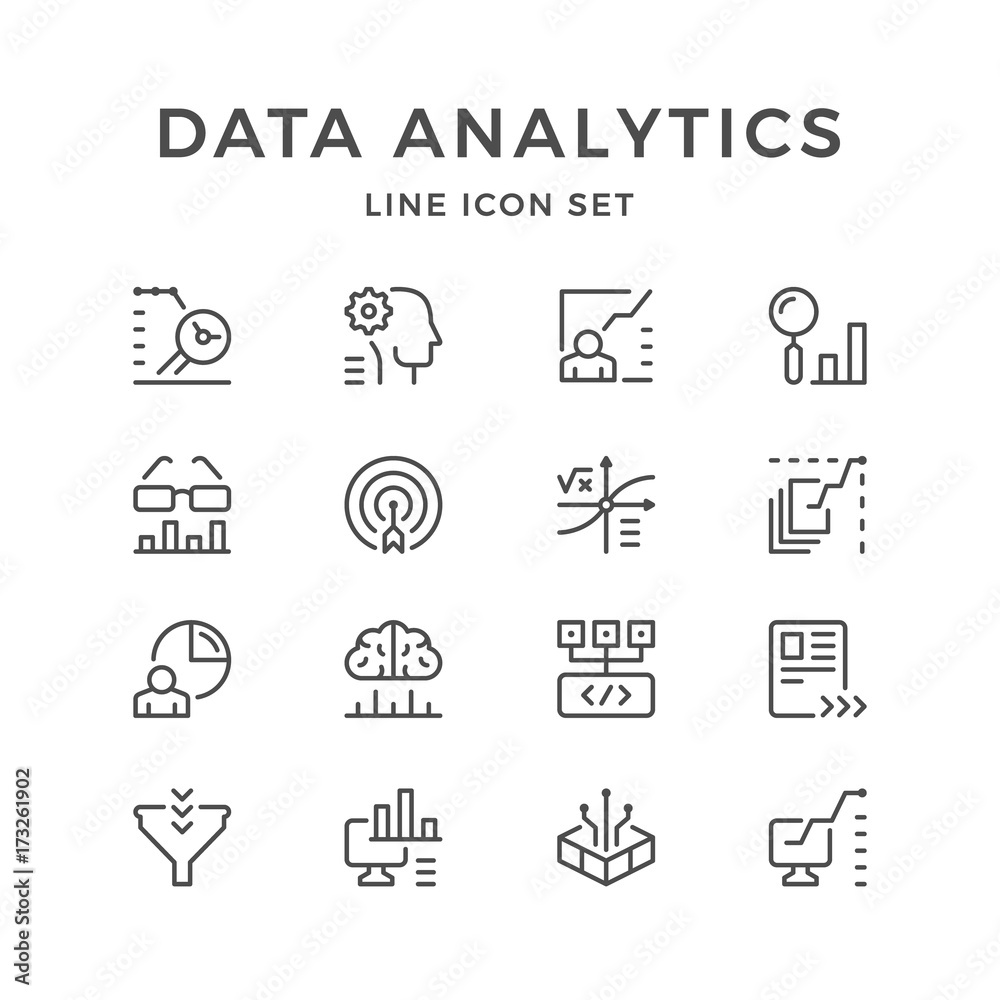 Set line icons of data analytics - obrazy, fototapety, plakaty 