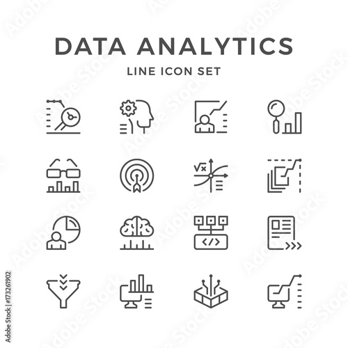 Set line icons of data analytics