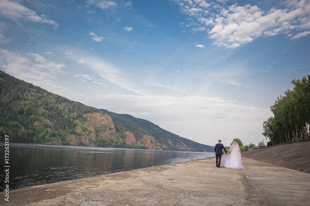 Fototapeta premium the bride and groom are in the distance