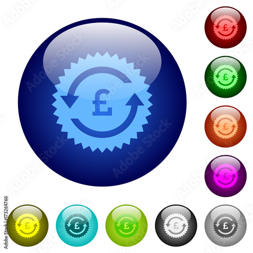 Pound pay back guarantee sticker color glass buttons