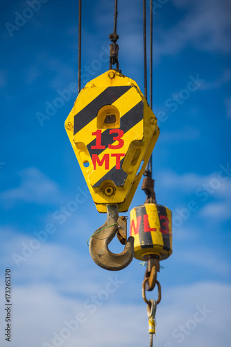 Crane hoist,wire rope sling and hook isolate on white background