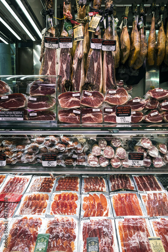 traditional spanish cured meats and sausages la boqueria market barcelona