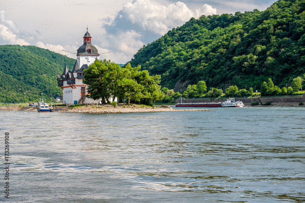 Pfalzgrafenstein Castle, toll castle at Rhine Valley near Kaub, Germany. Pfalzgrafenstein Castle, toll castle at Rhine Valley near Kaub, Germany.