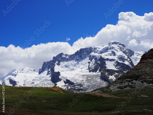 Monte Rosa massif, landscape of alpine mountains range in swiss Alps at SWITZERLAND