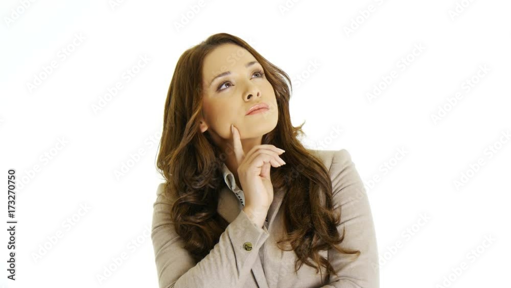 Pensive woman against a white background Pensive woman against a white background
