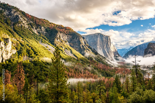 Yosemite Valley at cloudy autumn morning