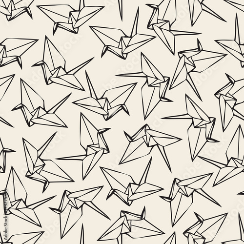 Obraz na płótnie Seamless monochrome paper origami bird pattern background w salonie