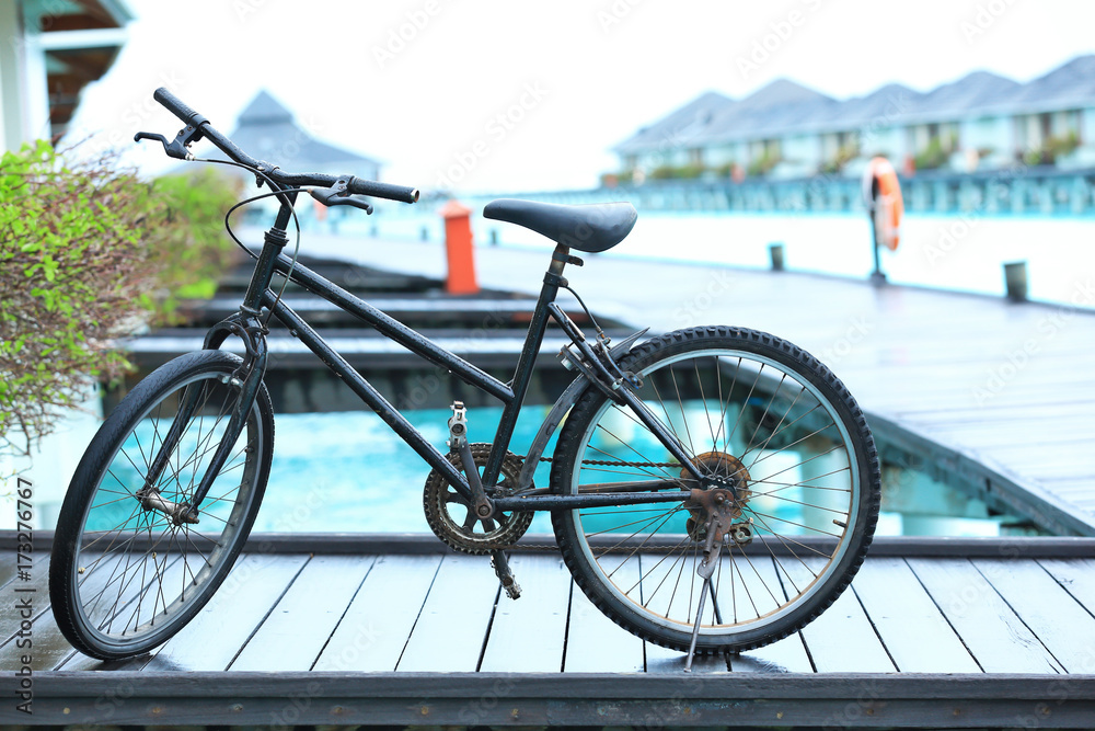 Modern bicycle outdoors at resort