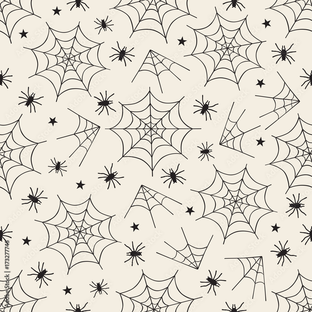 seamless monochrome halloween pattern background with cobweb