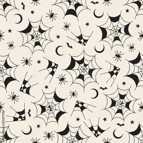 seamless monochrome halloween pattern background with cobweb