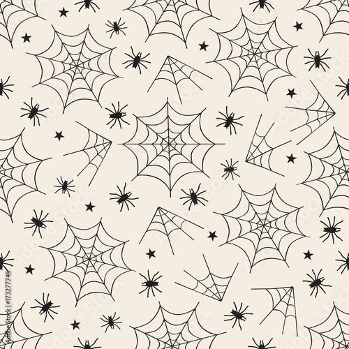 Obraz na płótnie seamless monochrome halloween pattern background with cobweb w salonie