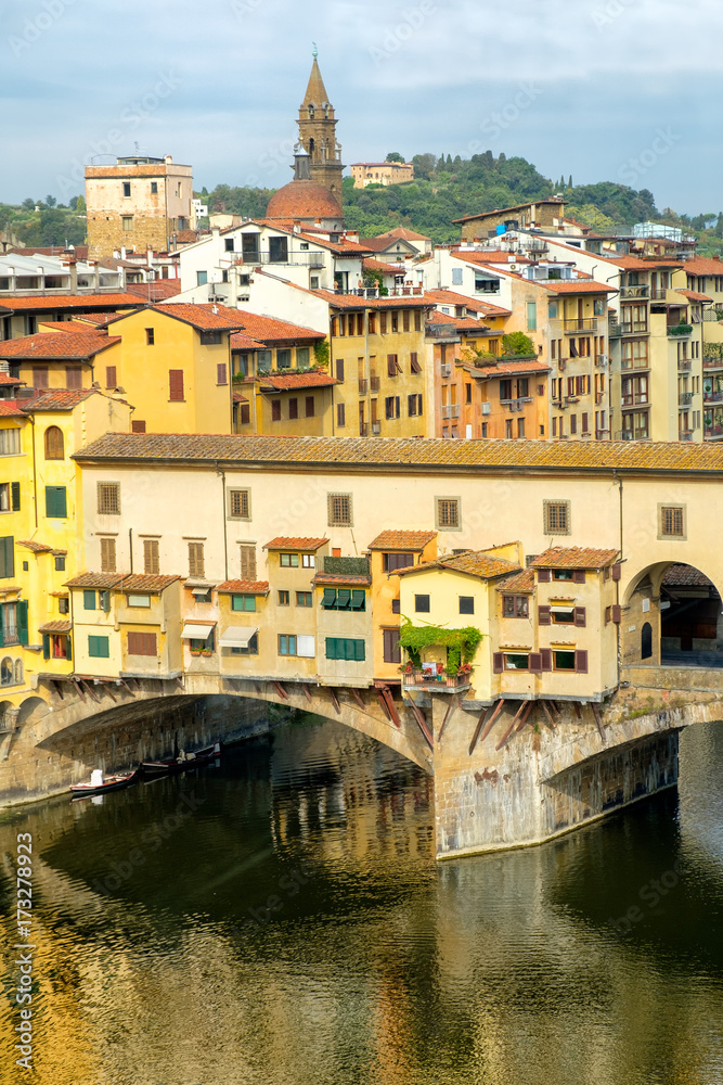 The Ponte Vecchio, a medieval bridge over the river Arno in Florence, Italy