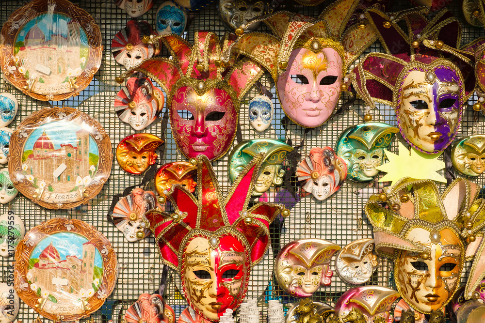 Carnival masks and other souvenirs for sale in Florence, Italy Stock Photo  | Adobe Stock