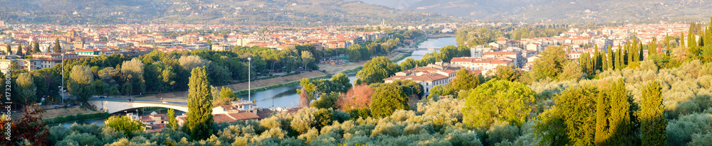 Panoramic view of the city of Florence and the river Arno in Tuscany, Italy