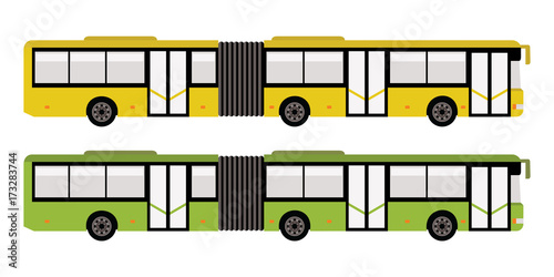 bus set, green and yellow, vector illustration 