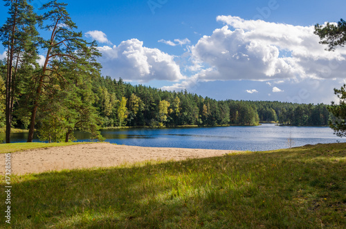 Colorful autumn landscape in the forest lake, Estonia