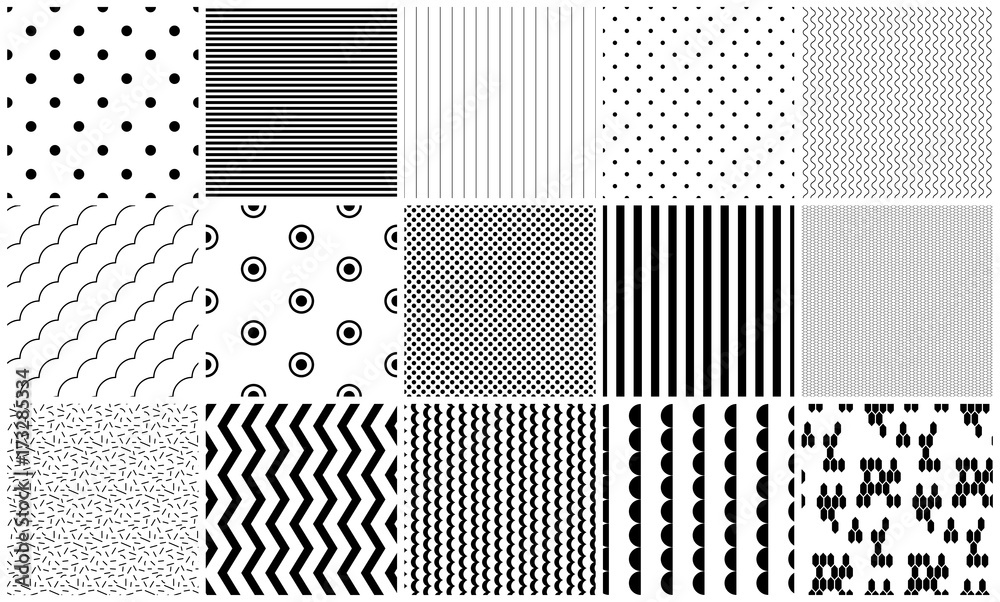 Seamless pattern vector black and white geometric textures. Simple shapes  background repeat designs. Stock Vector