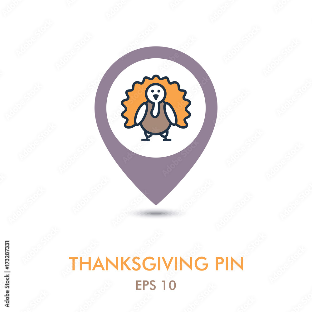 Obraz premium Turkey mapping pin icon. Harvest. Thanksgiving