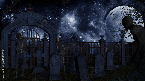 Fotografia Walking dead in spooky cemetery