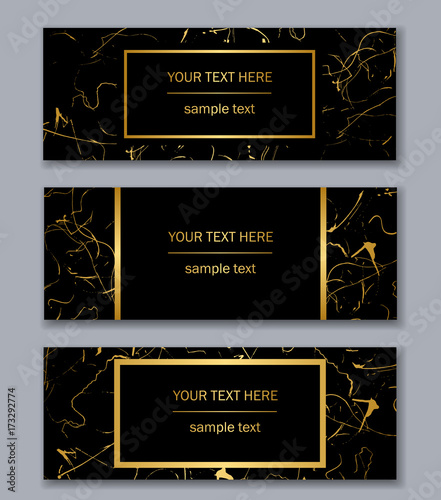 Set of white, black and gold banners templates. Modern abstract design. Hand drawn ink pattern.
