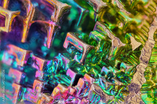 Amazing colorful rainbow Bismuth Gemstone macro closeup texture as background photo